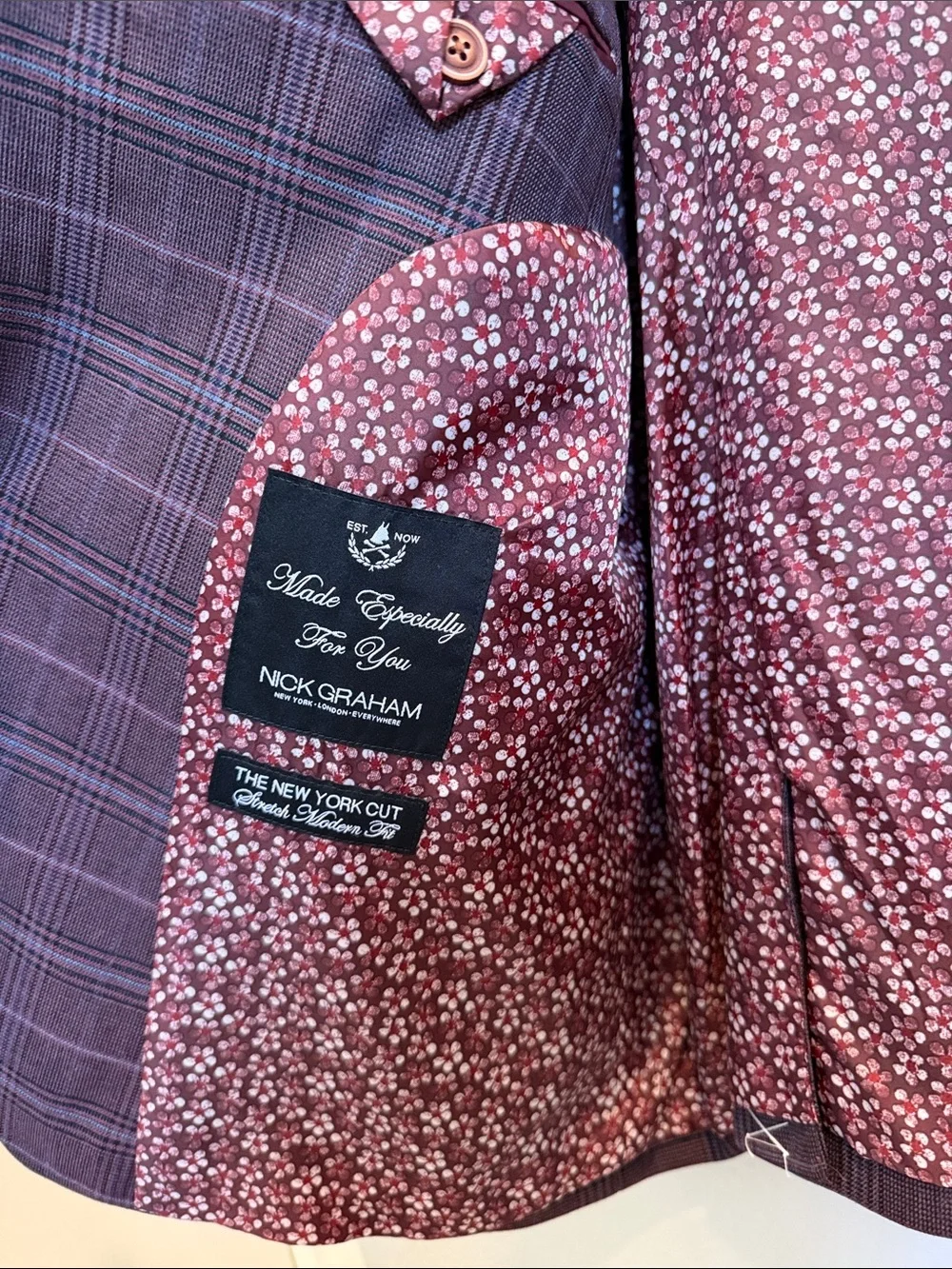 Nick Graham Mens Broadway Slim Fit Sport Coat NWT Color Wine